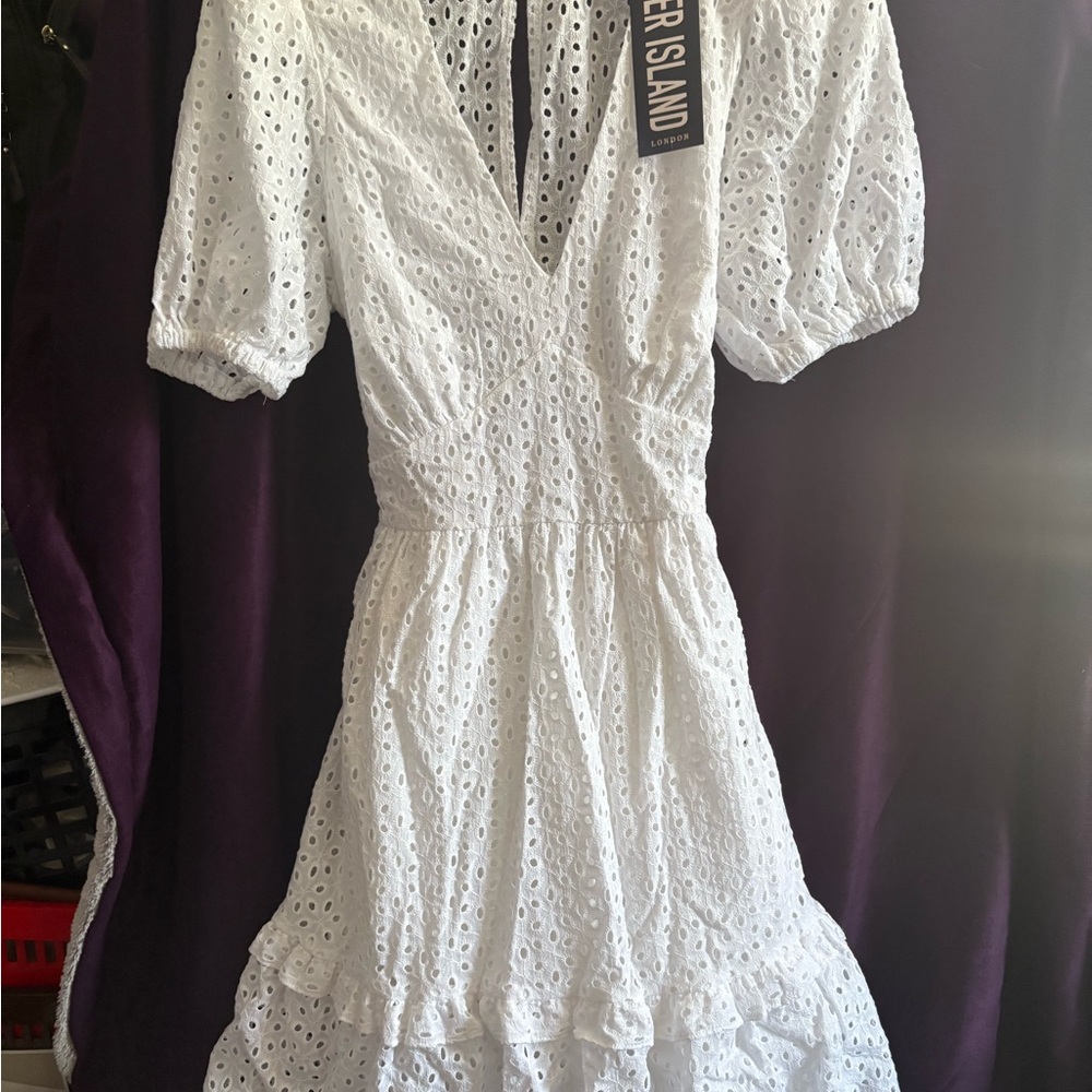 River Island White Smocked Puff Sleeve Mini Dress
